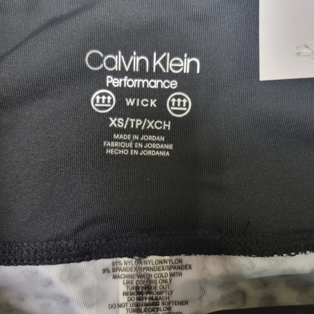 Calvin Klein High Waist 9 Inch Black White Waterspot Print Yoga Bike Short - Picture 6 of 8